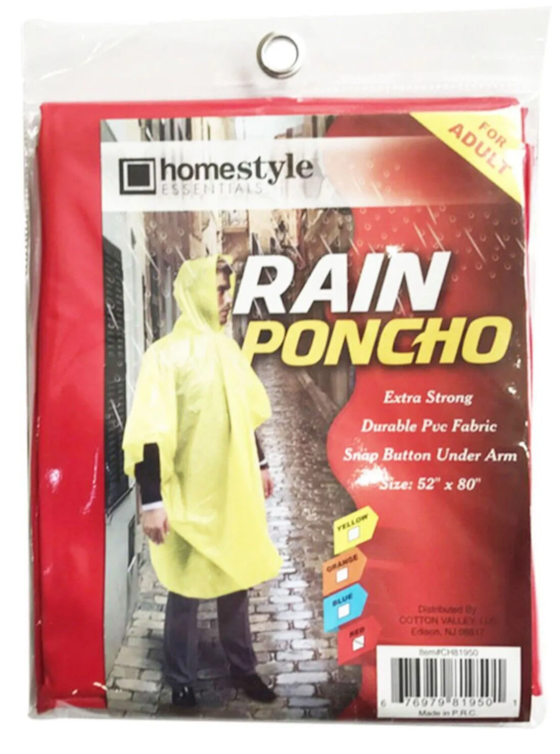 (1 Pack) PVC Rain Poncho for Adults Waterproof Emergency Hooded Poncho Raincoat