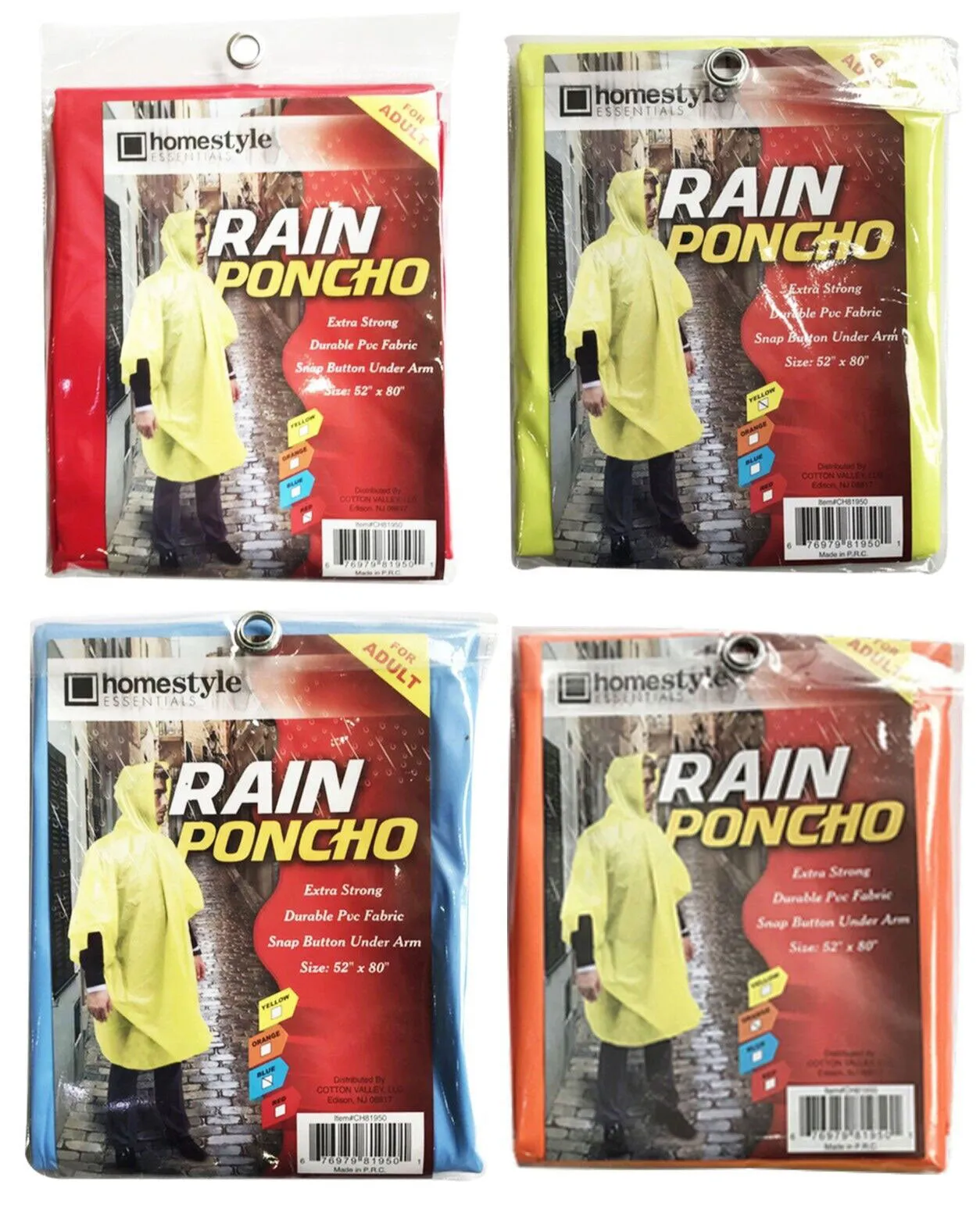 (1 Pack) PVC Rain Poncho for Adults Waterproof Emergency Hooded Poncho Raincoat