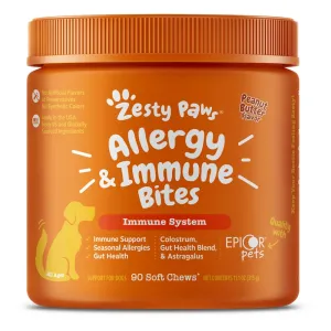 10% OFF: Zesty Paws Aller-Immune Bites Peanut Butter Flavor Dog Supplement Chews 90ct