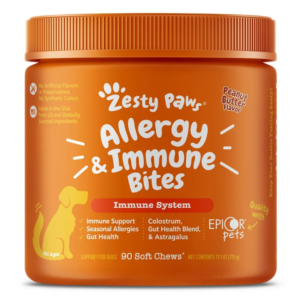 10% OFF: Zesty Paws Aller-Immune Bites Peanut Butter Flavor Dog Supplement Chews 90ct