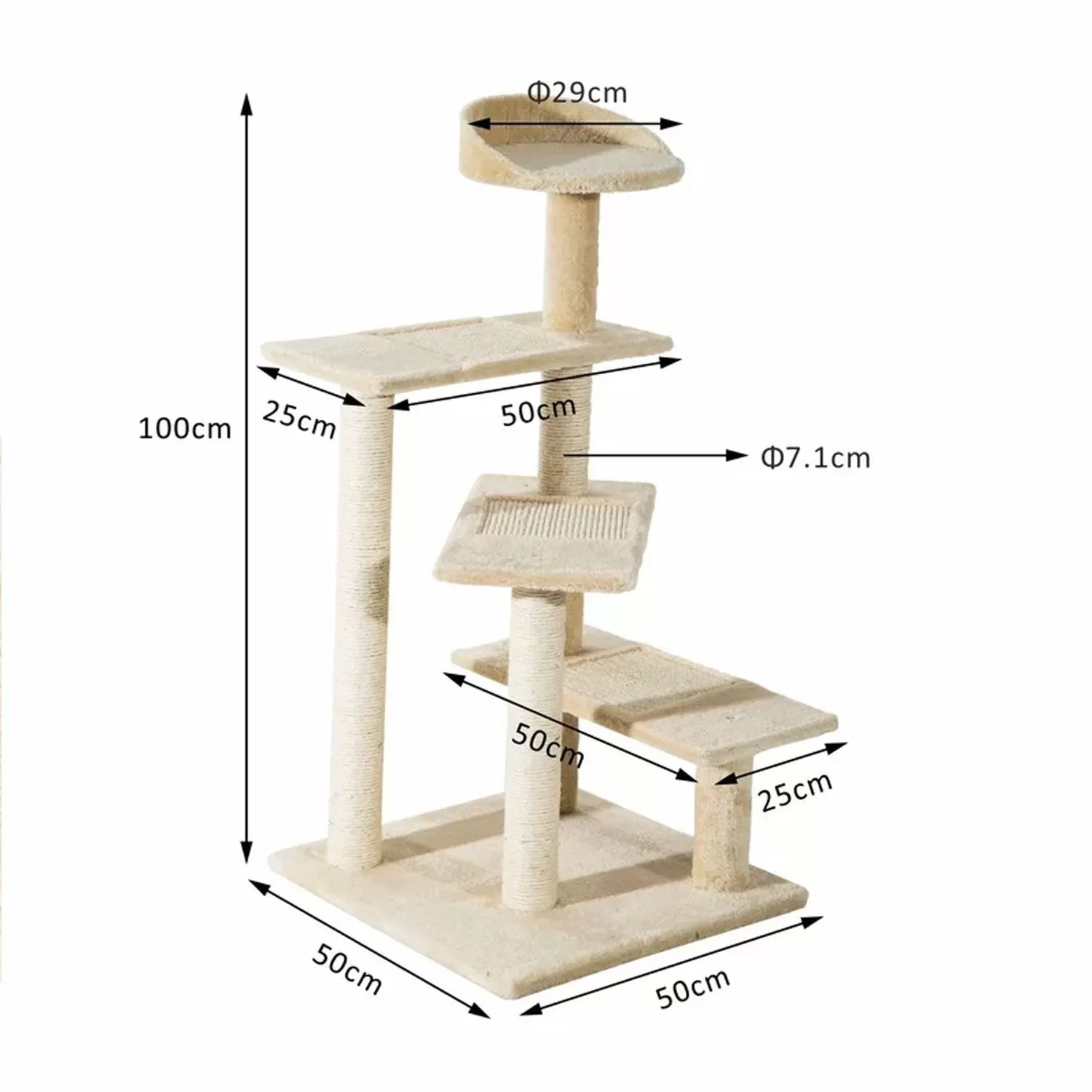 100cm Cat Tree Scratching Post Scratcher Pole Toy House Furniture Tower Condo - Beige