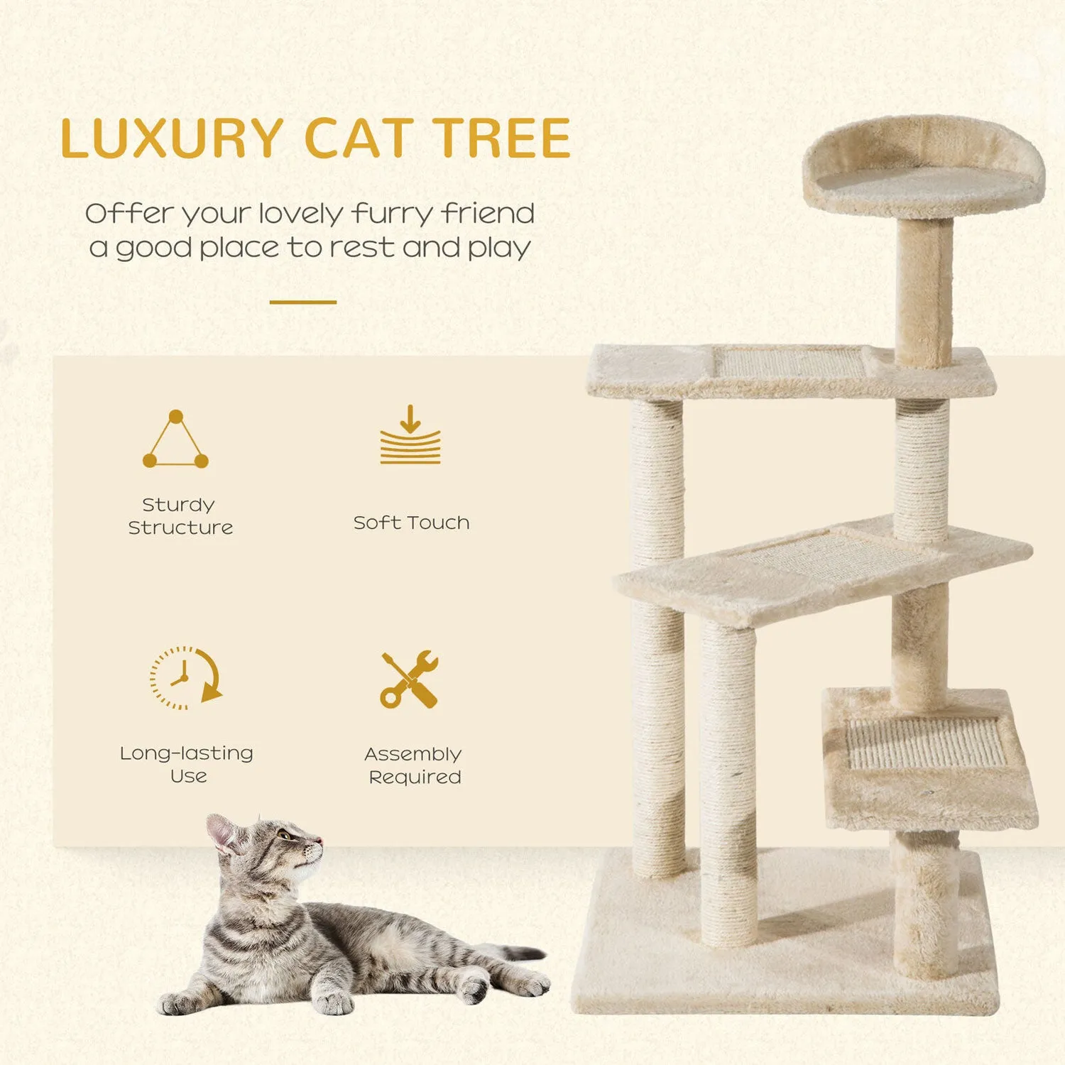 100cm Cat Tree Scratching Post Scratcher Pole Toy House Furniture Tower Condo - Beige