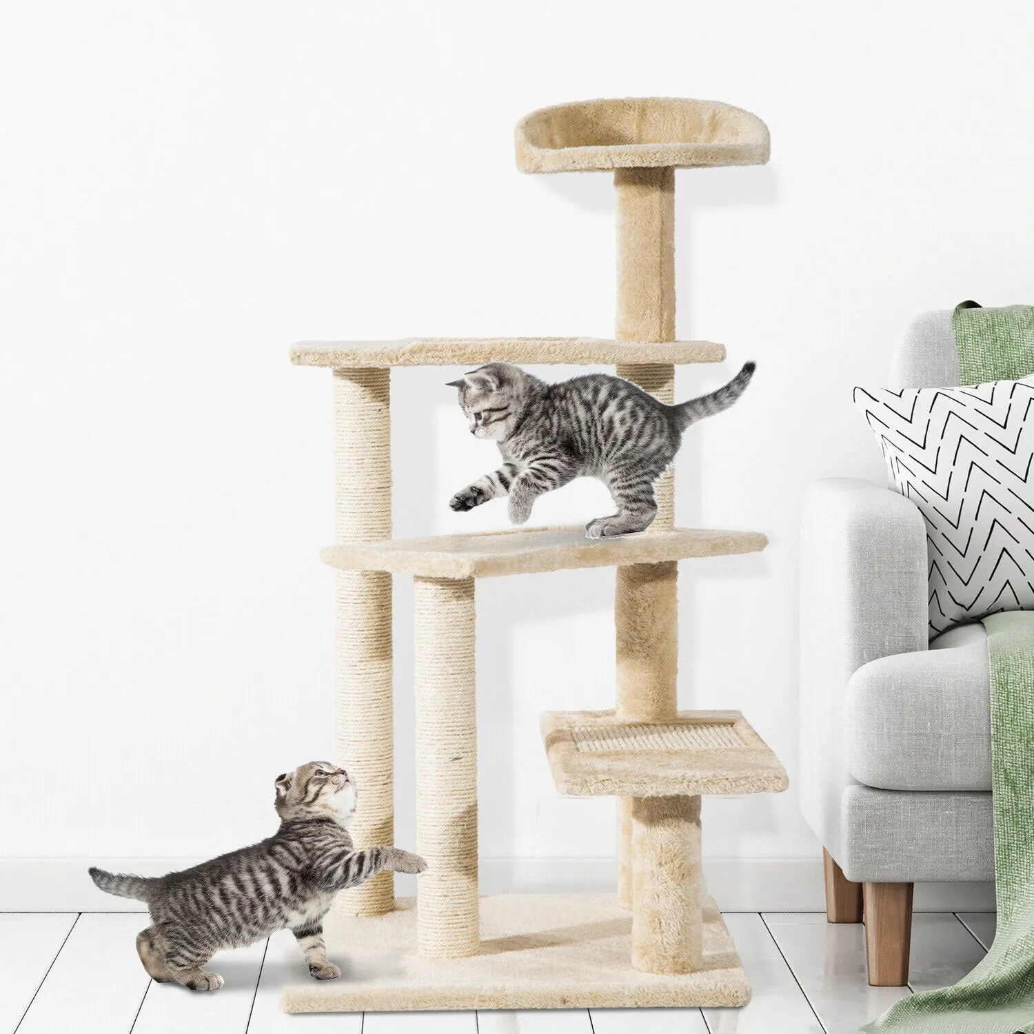 100cm Cat Tree Scratching Post Scratcher Pole Toy House Furniture Tower Condo - Beige