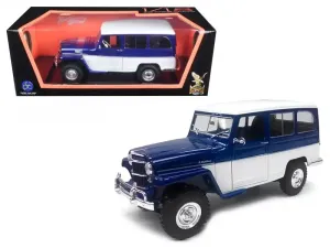 1955 Willys Jeep Station Wagon Dark Blue and White 1/18 Diecast Model Car by Road Signature