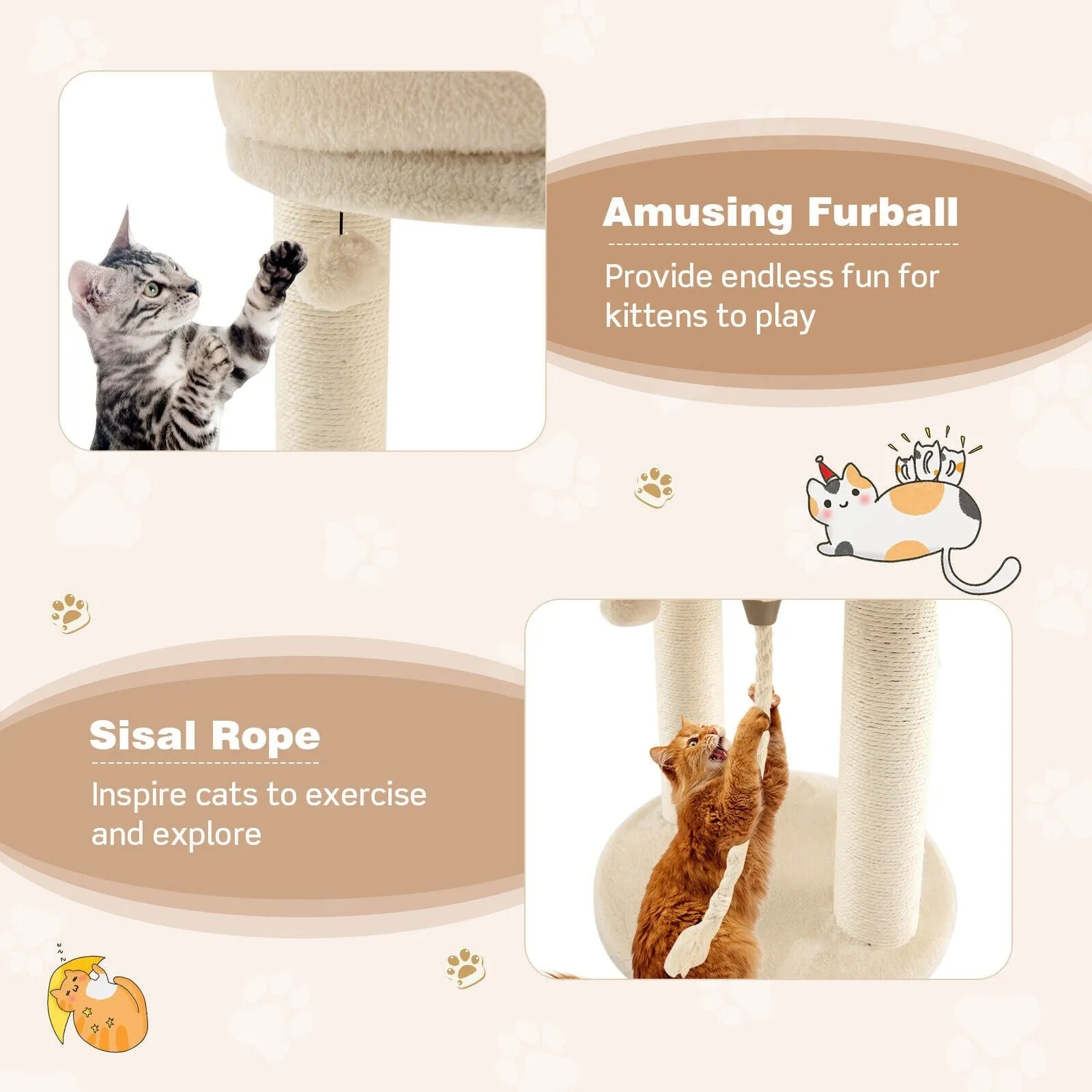 21" Cat Tree with Scratching Posts - Beige