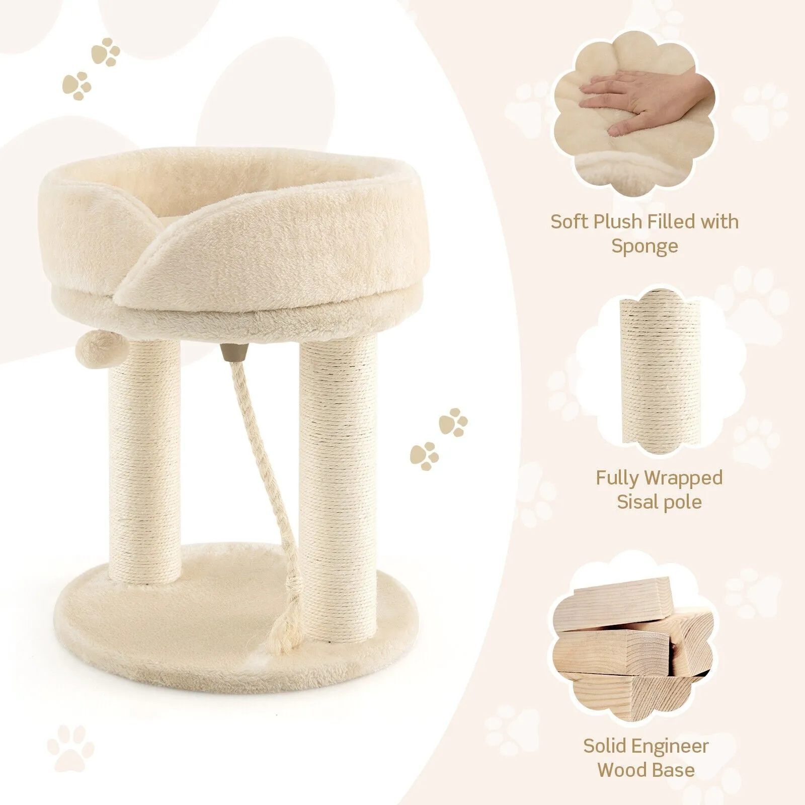 21" Cat Tree with Scratching Posts - Beige