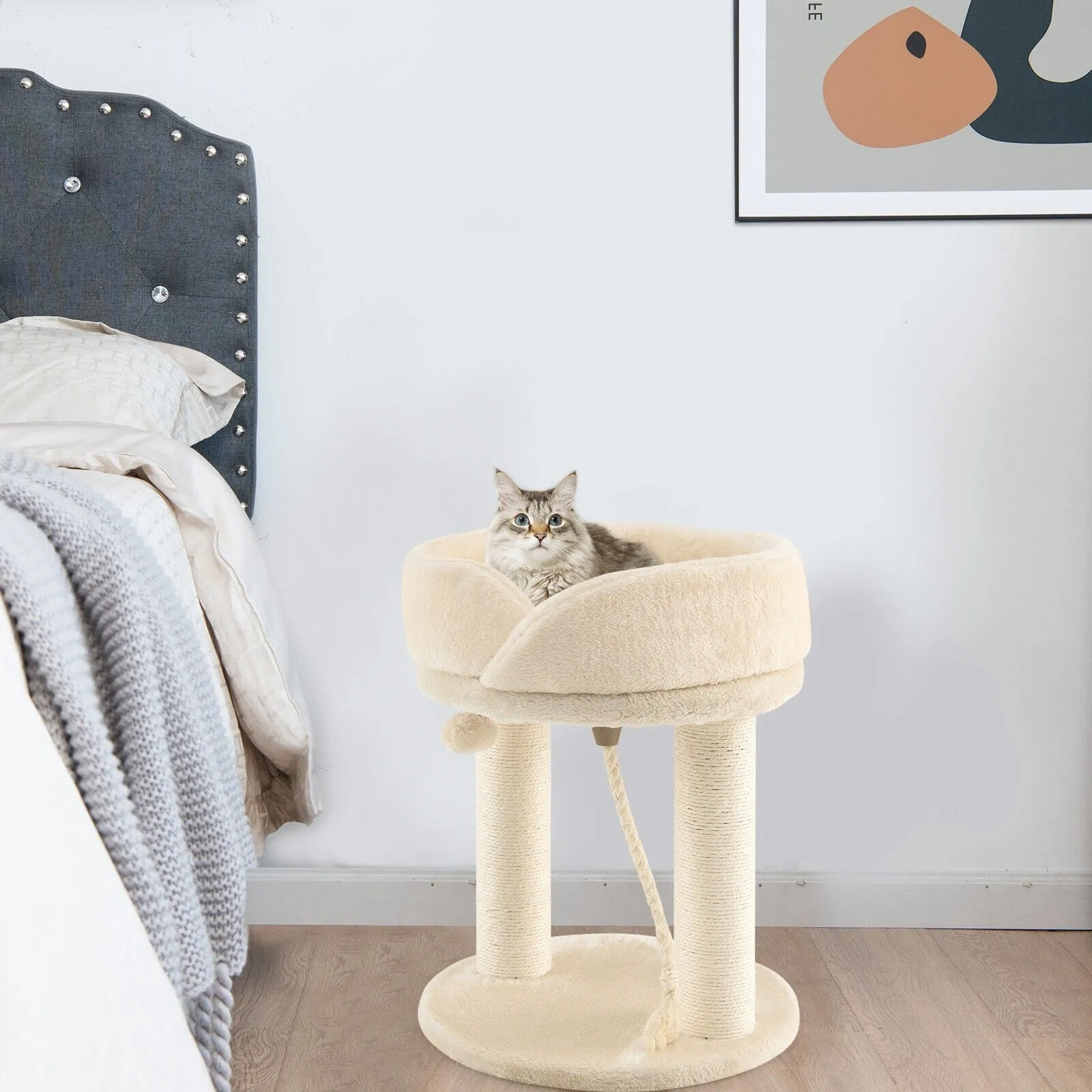 21" Cat Tree with Scratching Posts - Beige