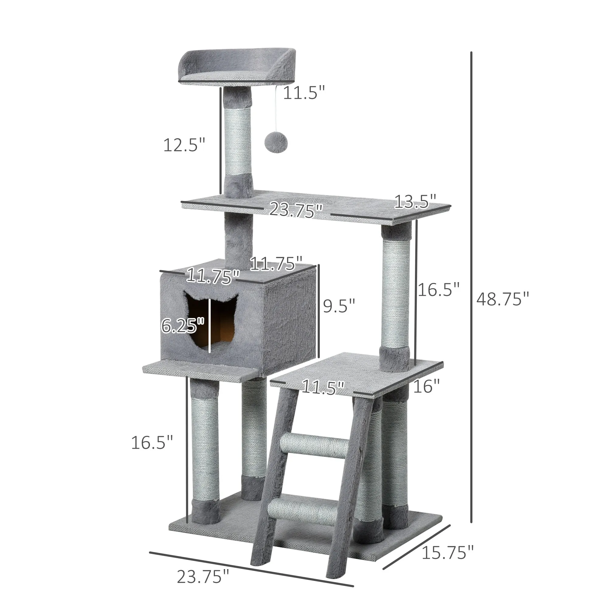 49" Cat Tree Condo with Activity Center - Grey