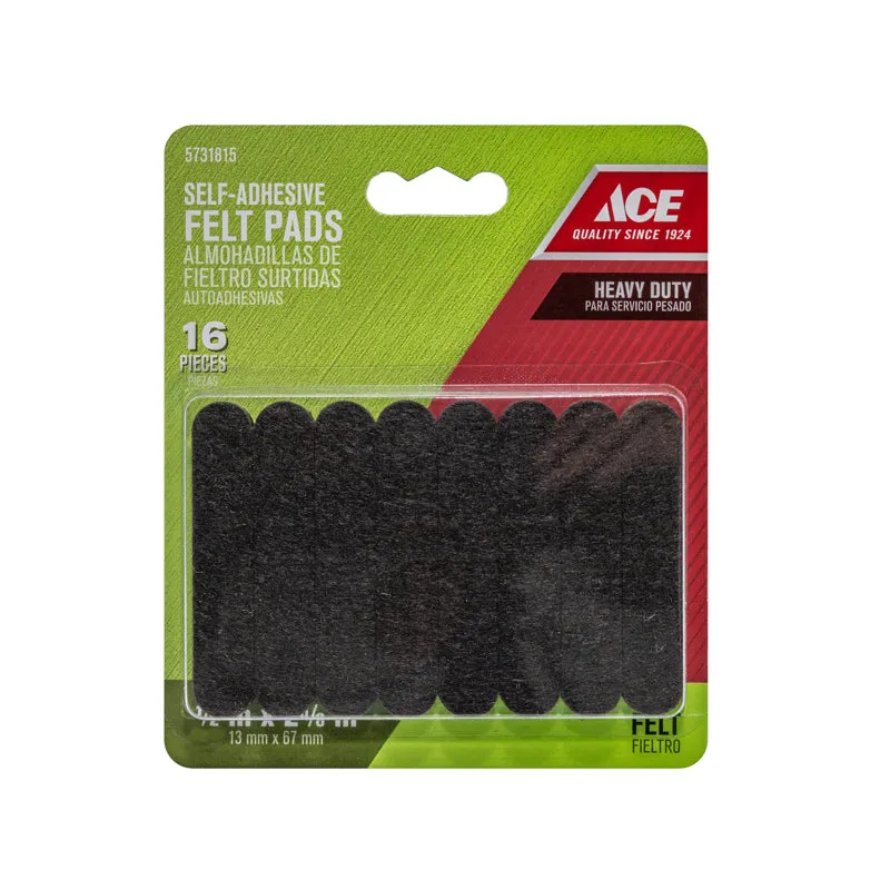 Ace Felt Self Adhesive Protective Pad Brown Round 1/2 in. W X 2-5/8 in. L 16 pk