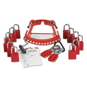 Brady® Safety Lock and Tag Carriers, (12) Padlocks; (2) Lockout Hasps, Red, 148867