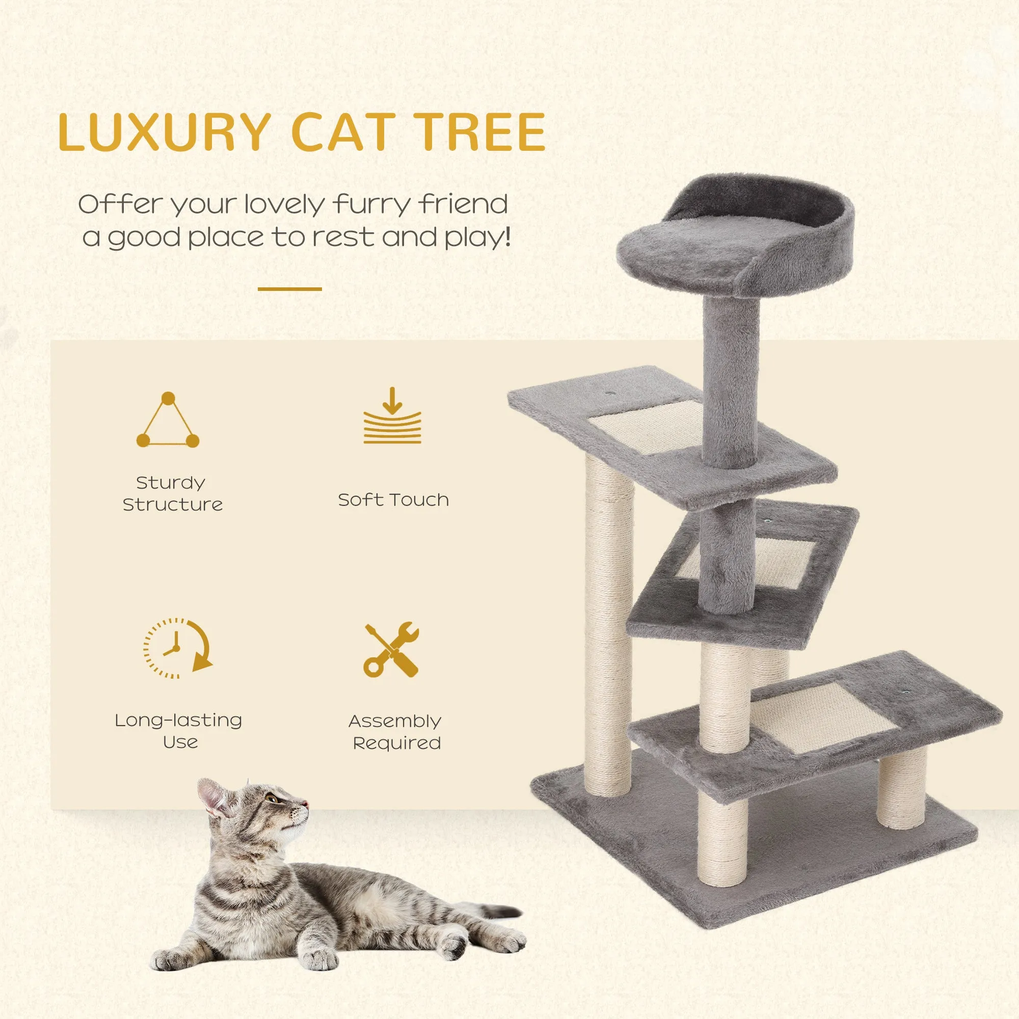 Cat Tower Kitten Scratch Scratching Scratcher Sisal Post Climbing Tower Activity Centre Grey