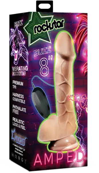 Celebrity Knights Buzz  Rockstar Amped Realistic Vibrating 8" Dong