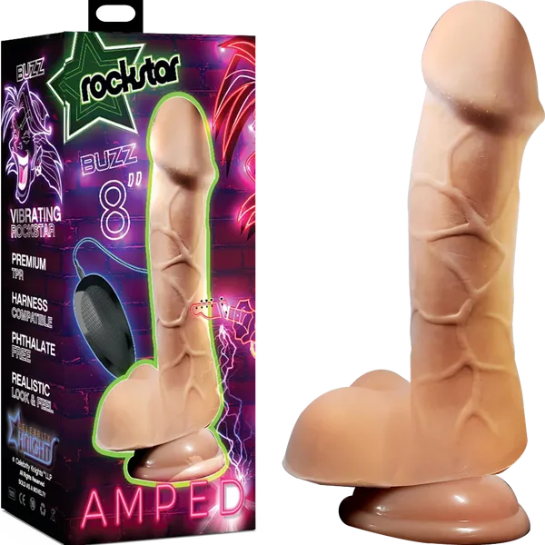 Celebrity Knights Buzz  Rockstar Amped Realistic Vibrating 8" Dong