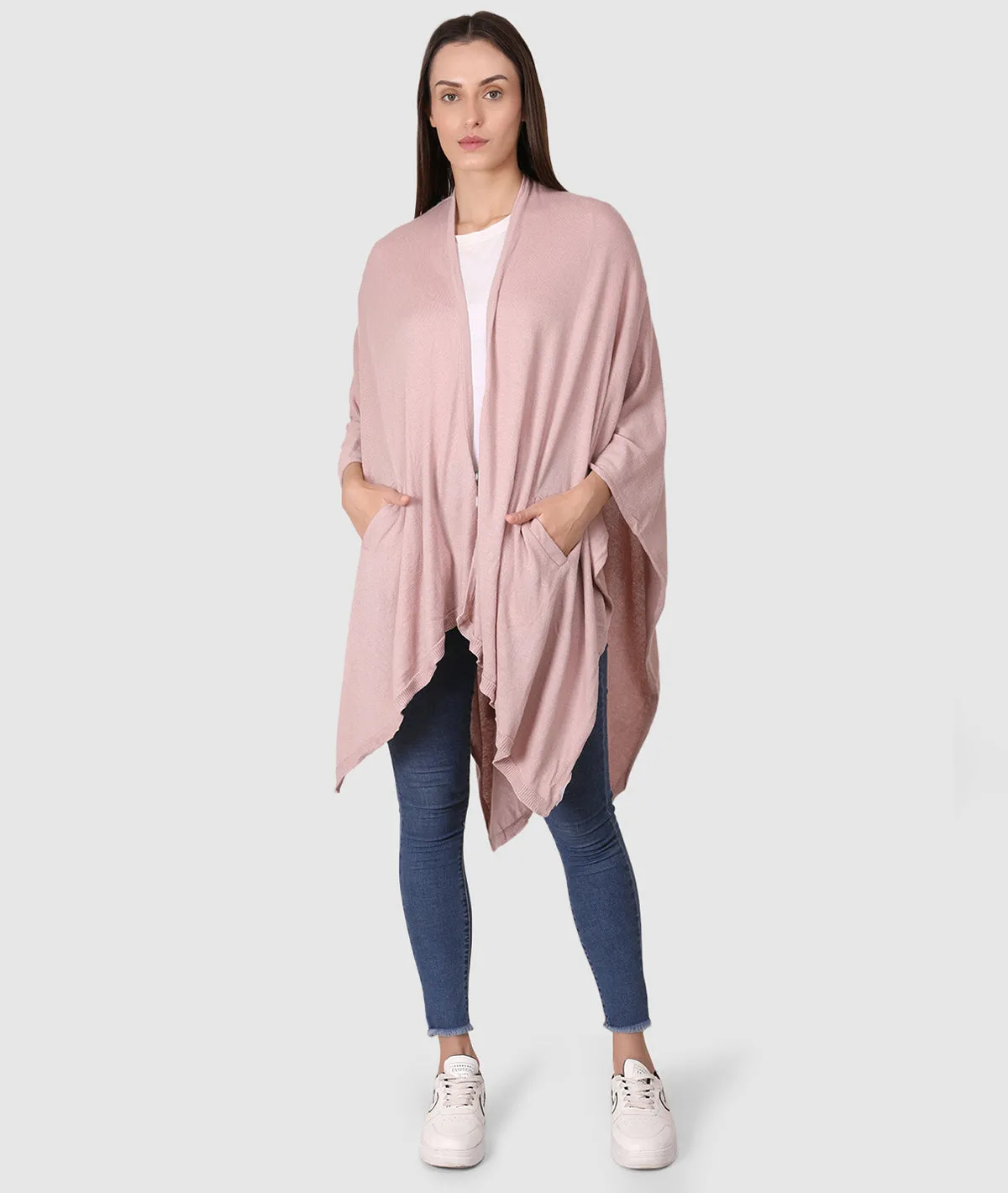 Classic Travel Wrap - Organic Cotton Knitted Light Weight Wrap in Pouch (Cameo Pink)