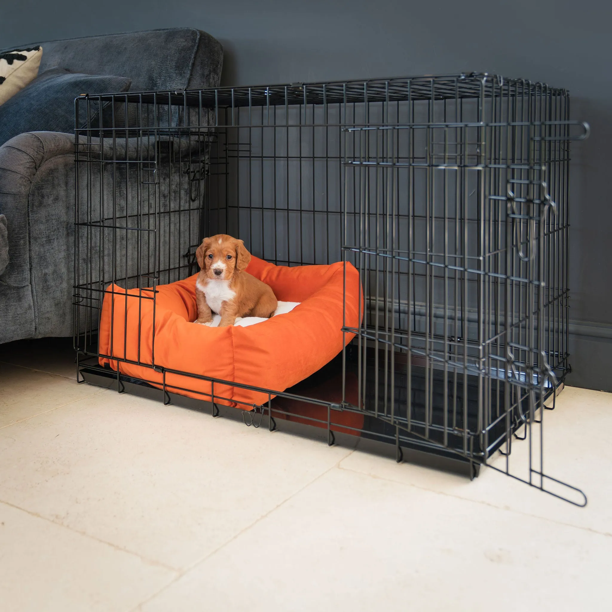 Cosy & Calming Puppy Crate Bed In Pumpkin Velvet by Lords & Labradors