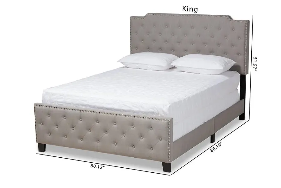 Gianna Gray Fabric Upholstered Button Tufted Panel Bed (Queen)