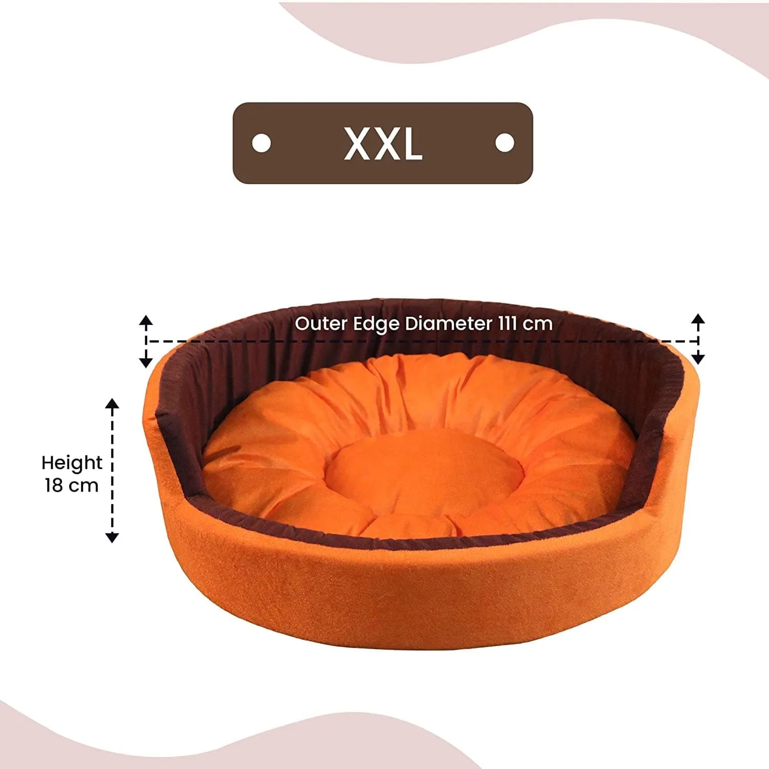 Hiputee Luxurious Round Velvet Dual Colour Bed for Dogs and Cats (Orange & Brown)