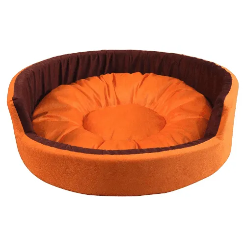 Hiputee Luxurious Round Velvet Dual Colour Bed for Dogs and Cats (Orange & Brown)