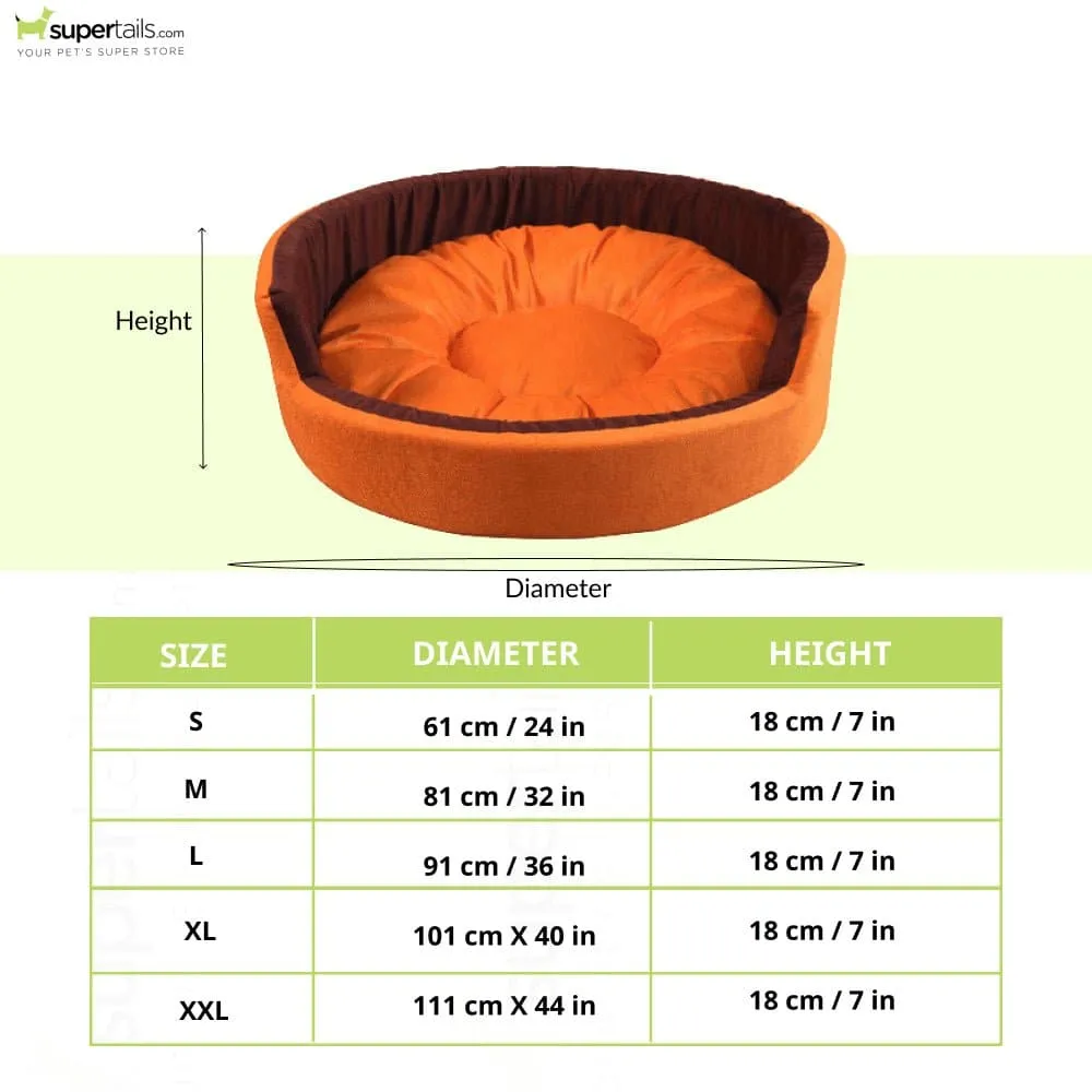 Hiputee Luxurious Round Velvet Dual Colour Bed for Dogs and Cats (Orange & Brown)