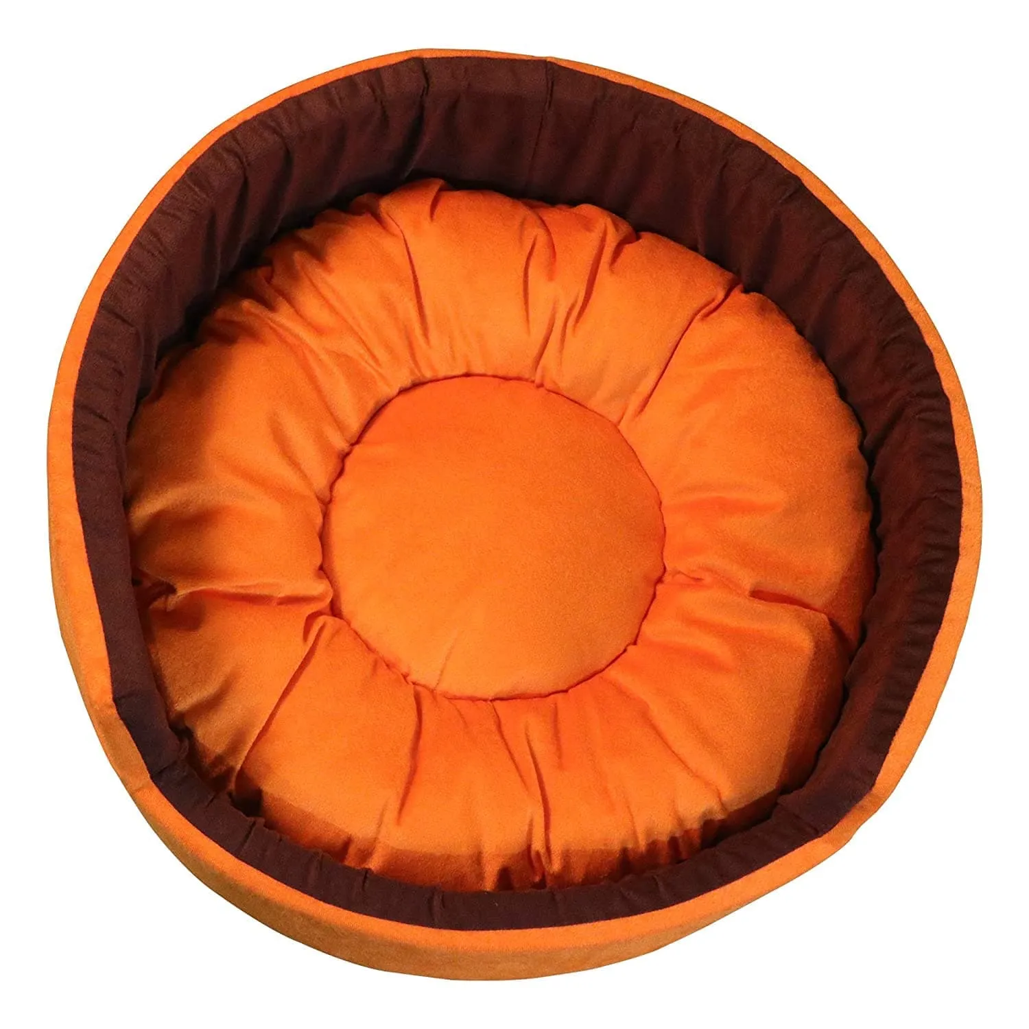 Hiputee Luxurious Round Velvet Dual Colour Bed for Dogs and Cats (Orange & Brown)