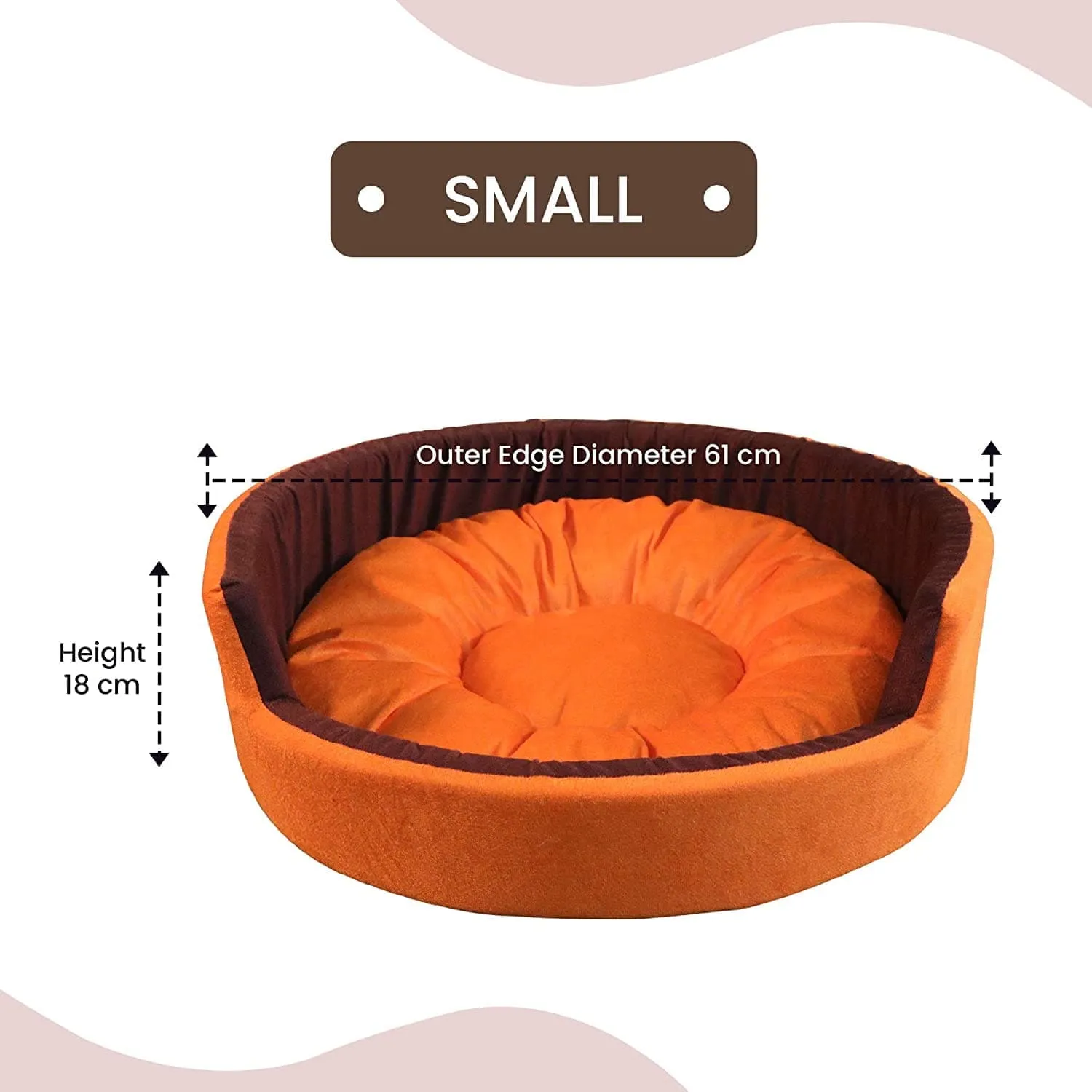 Hiputee Luxurious Round Velvet Dual Colour Bed for Dogs and Cats (Orange & Brown)