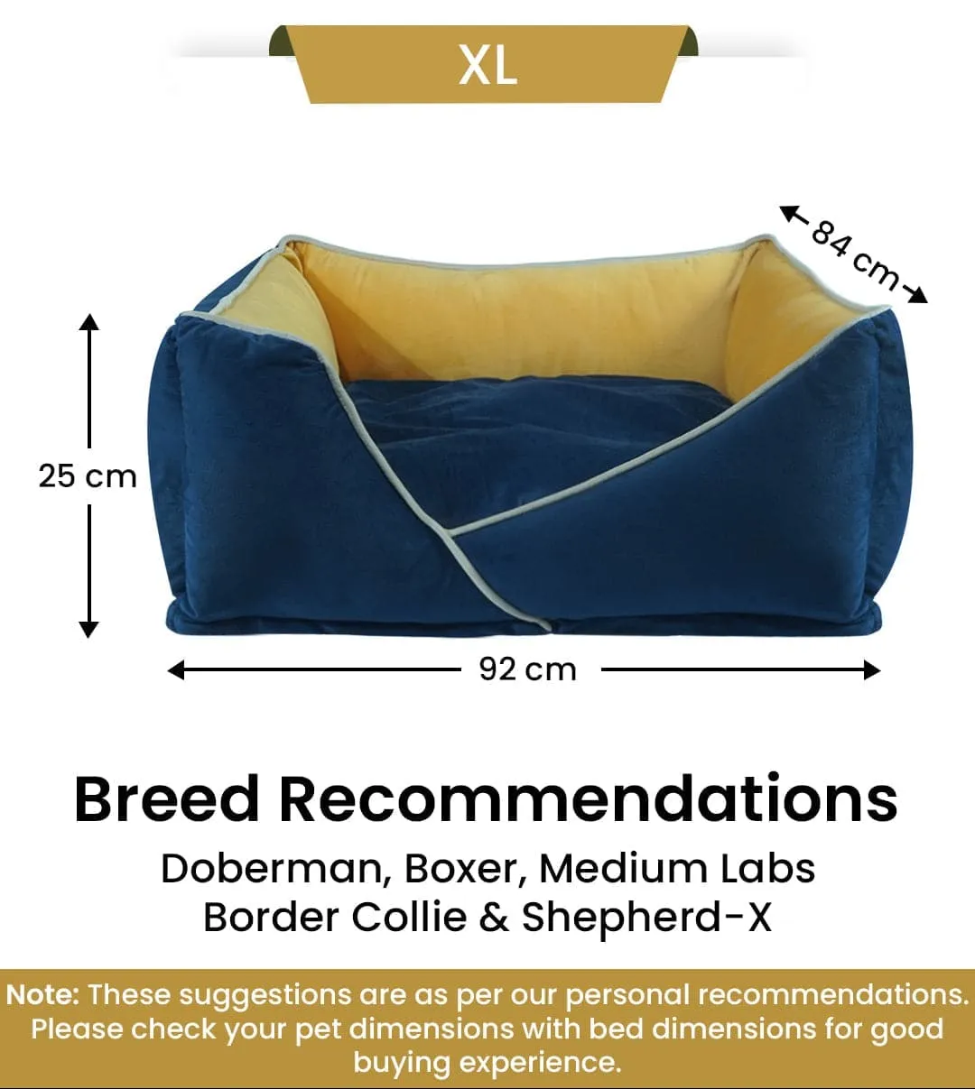 Hiputee Premium Holland Fabric Rectangular Bed for Dogs and Cats (Blue & Yellow)