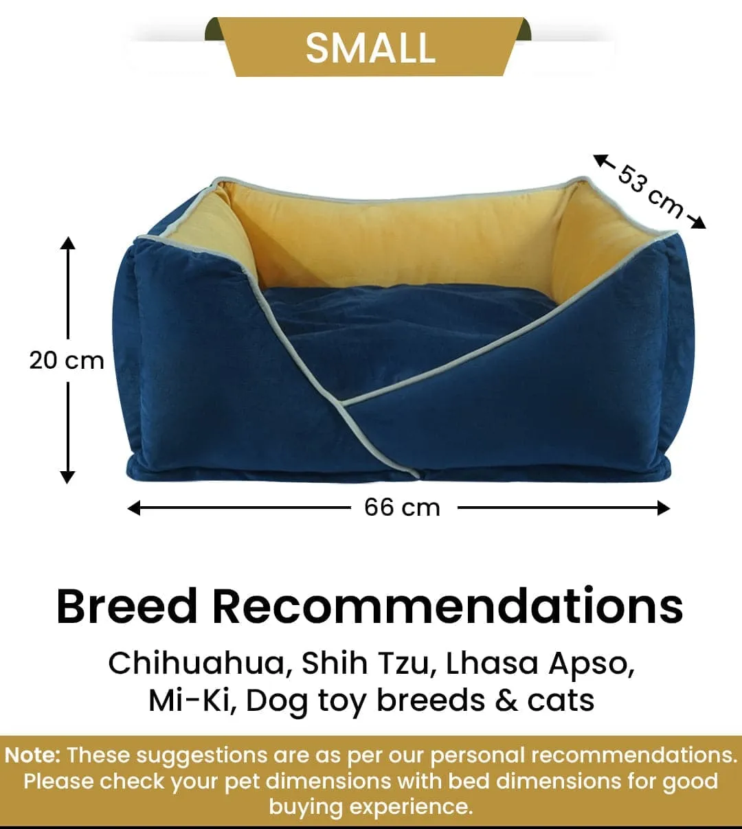 Hiputee Premium Holland Fabric Rectangular Bed for Dogs and Cats (Blue & Yellow)