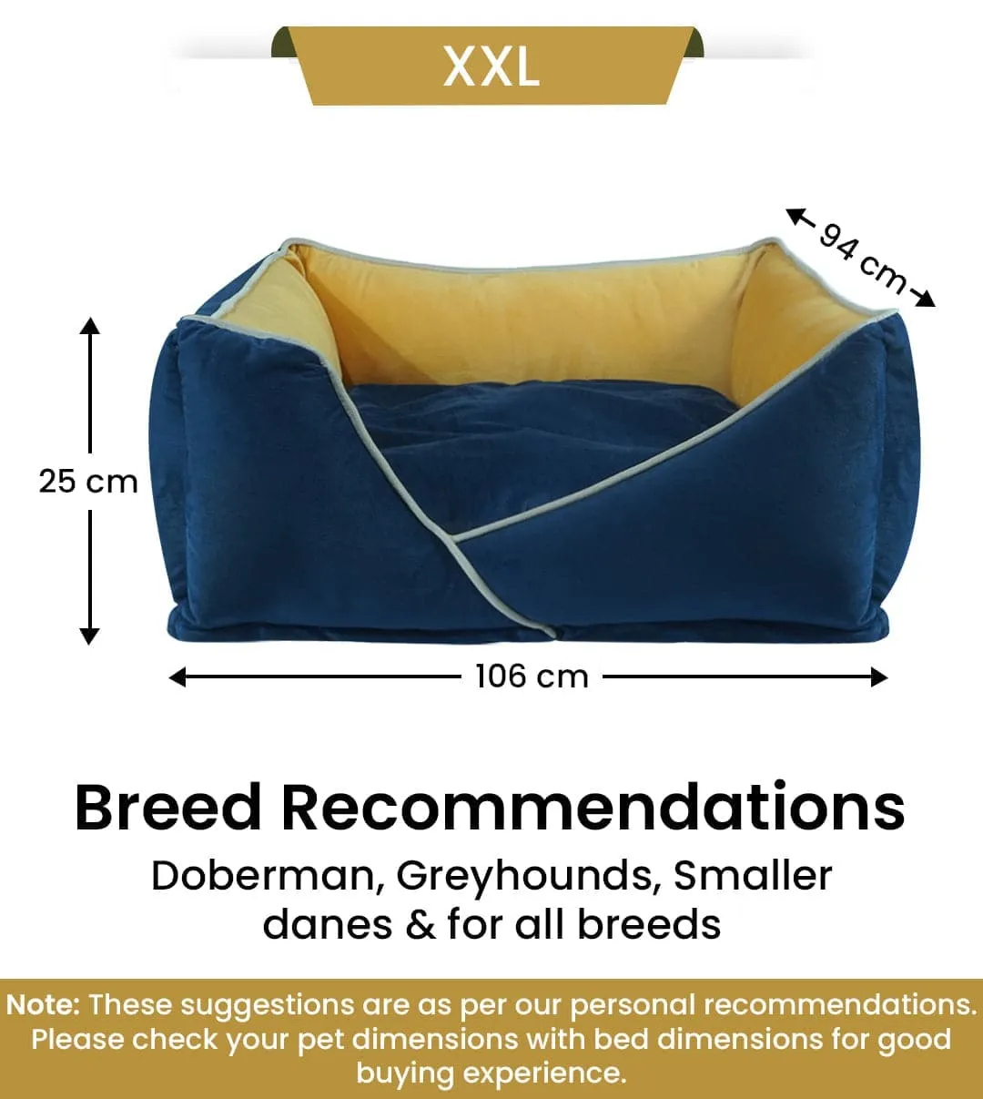 Hiputee Premium Holland Fabric Rectangular Bed for Dogs and Cats (Blue & Yellow)