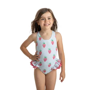 Holbox Blue One-Piece Swimsuit with Strawberries