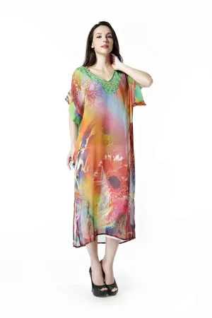 Long Digital Printed Chiffon Dress