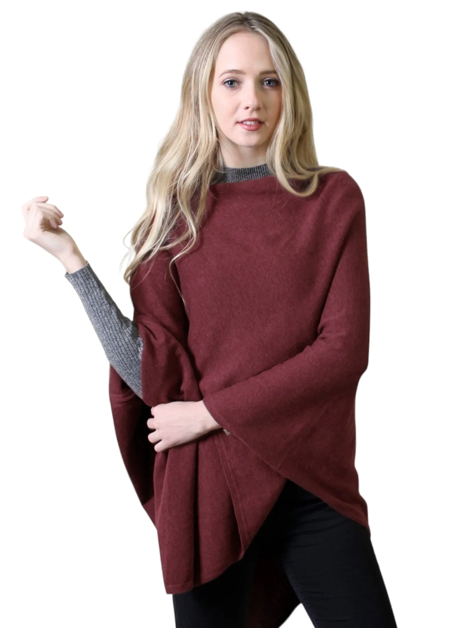 Loving Thread Women's Organic Sweater Knit Boatneck Poncho Wrap