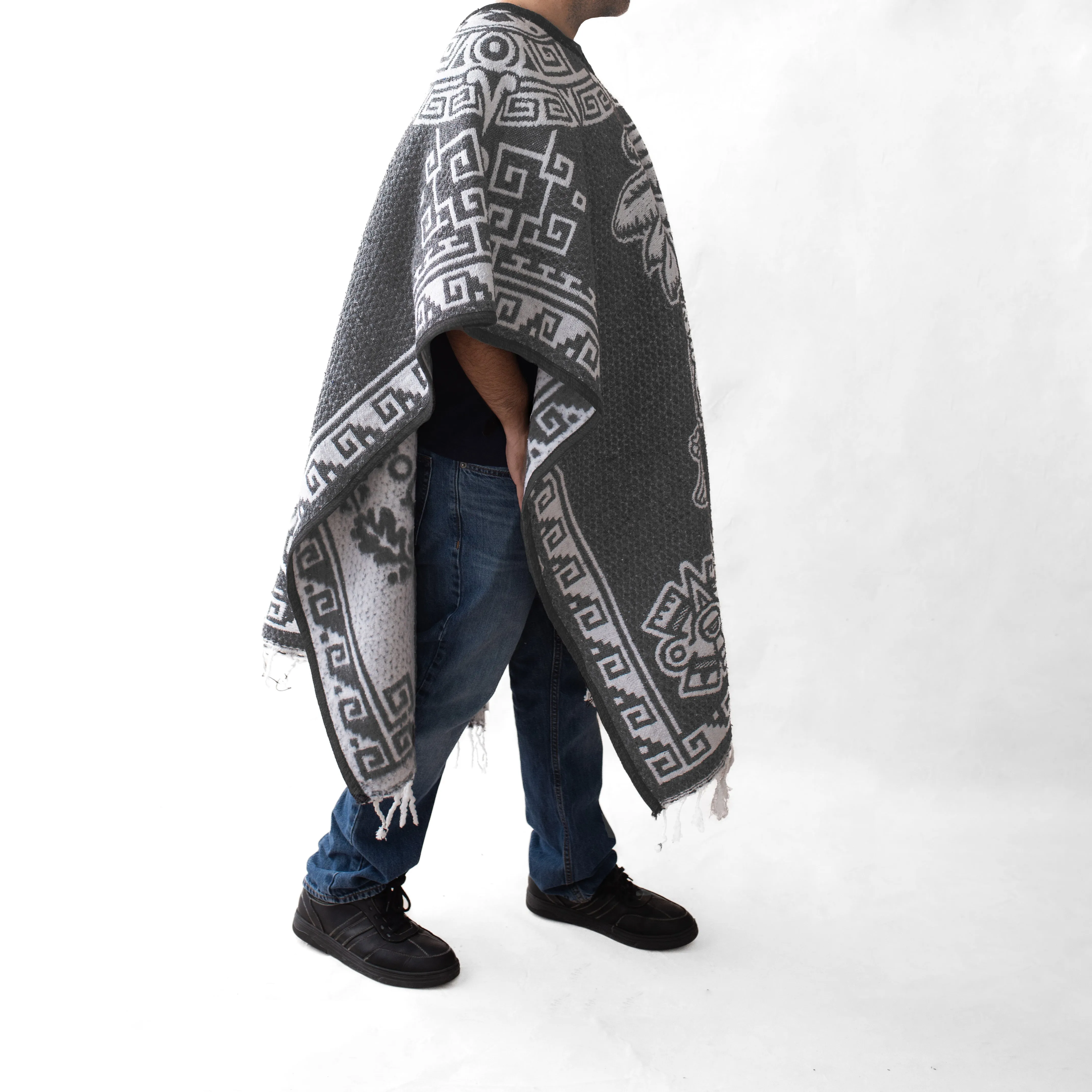 Men's Poncho in Mexican Style - Escudo Nacional - GREY