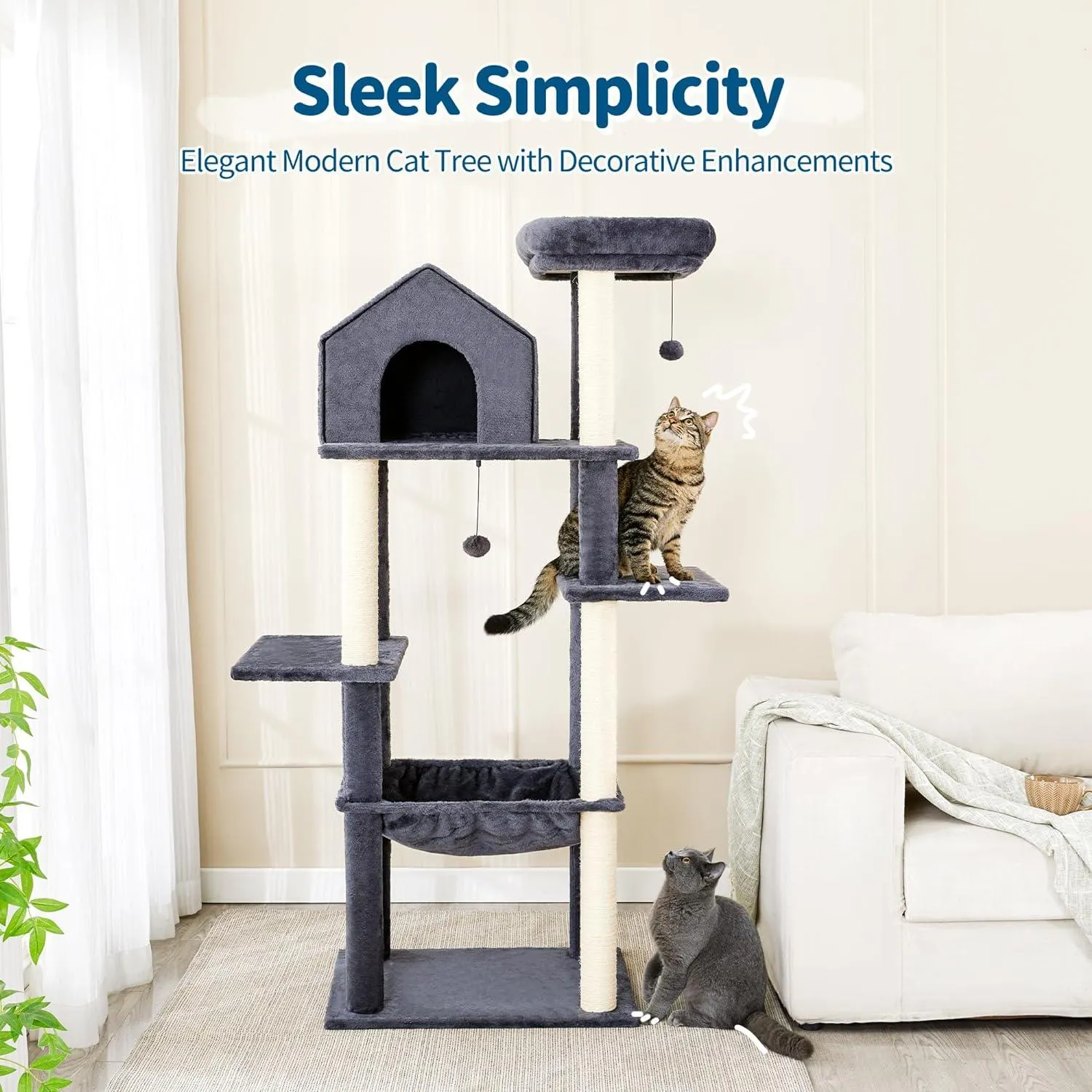 Multi-Level Cat Tree with Plush Hammock for Indoor Cats