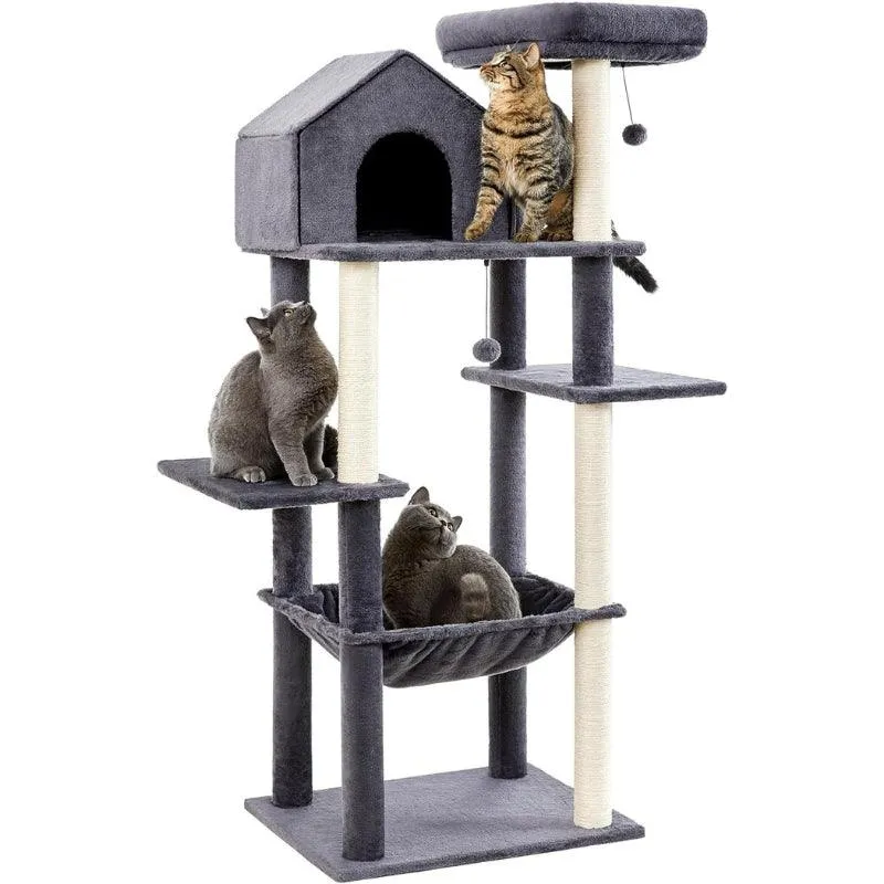 Multi-Level Cat Tree with Plush Hammock for Indoor Cats