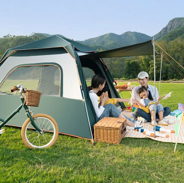 Outdoor Camping Hiking Traveling Lightweight Portable Folding Waterproof and Windproof Automatic Pop Up Family Dual-use External Pergola Tent Shelters 3-4 Person 2 Colours