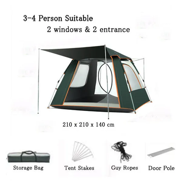 Outdoor Camping Hiking Traveling Lightweight Portable Folding Waterproof and Windproof Automatic Pop Up Family Dual-use External Pergola Tent Shelters 3-4 Person 2 Colours