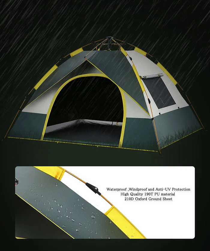 Outdoor Camping Hiking Traveling Lightweight Portable Folding Waterproof and Windproof Automatic Pop Up Family Tent Shelters 2-3 Person 2 Colours