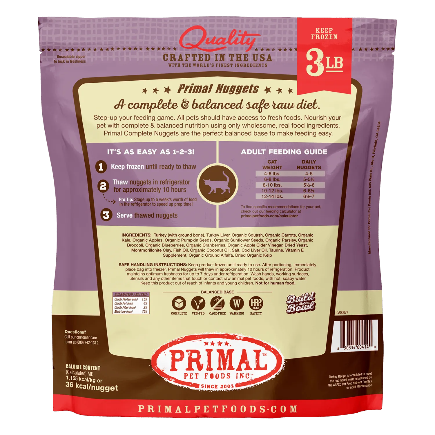 Primal Raw Frozen Nuggets Turkey Formula Nuggets For Cats