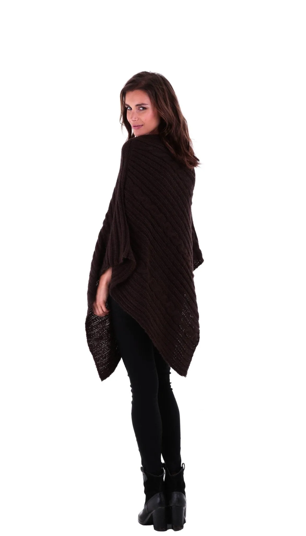 SHU-SHI Women's Boho Cable Knit Poncho Shawl - Soft Pullover Sweater Cape