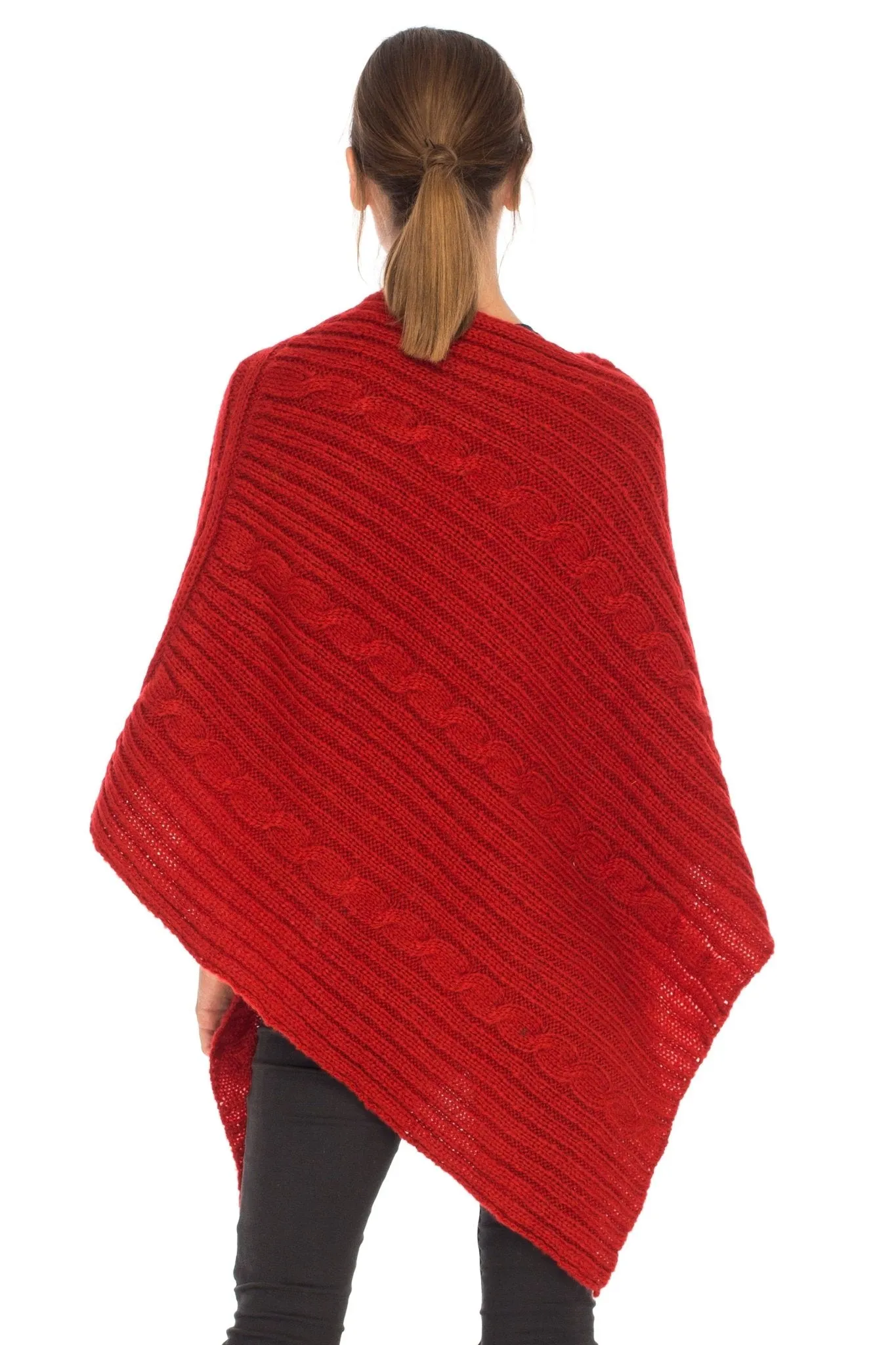 SHU-SHI Women's Boho Cable Knit Poncho Shawl - Soft Pullover Sweater Cape