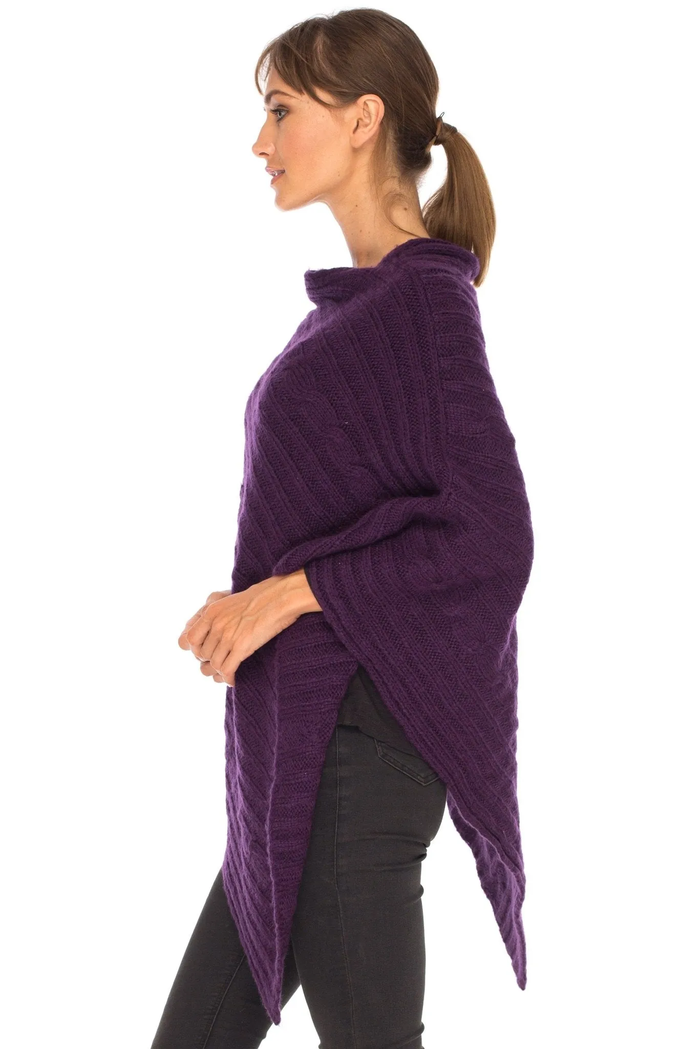 SHU-SHI Women's Boho Cable Knit Poncho Shawl - Soft Pullover Sweater Cape