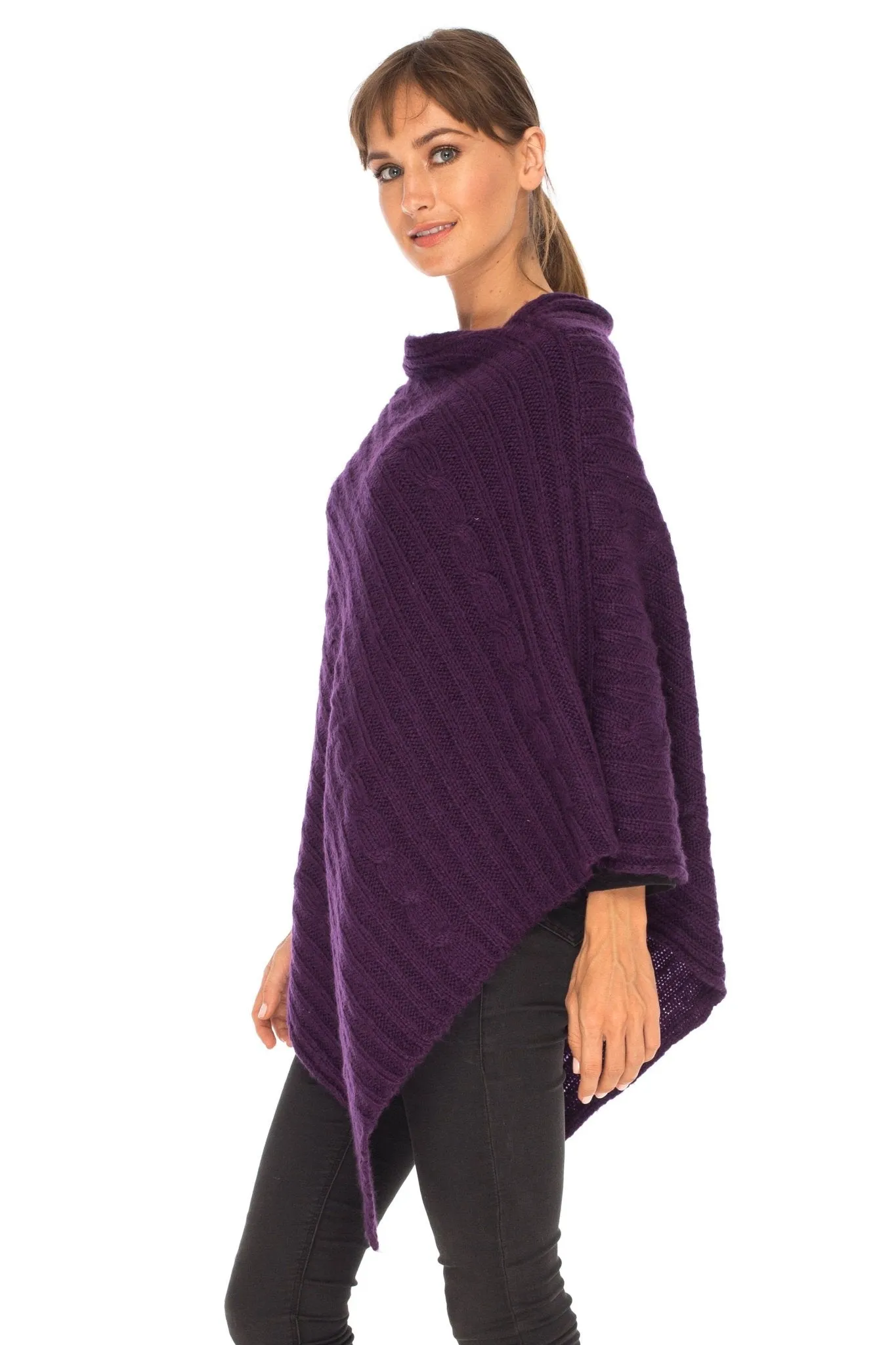 SHU-SHI Women's Boho Cable Knit Poncho Shawl - Soft Pullover Sweater Cape