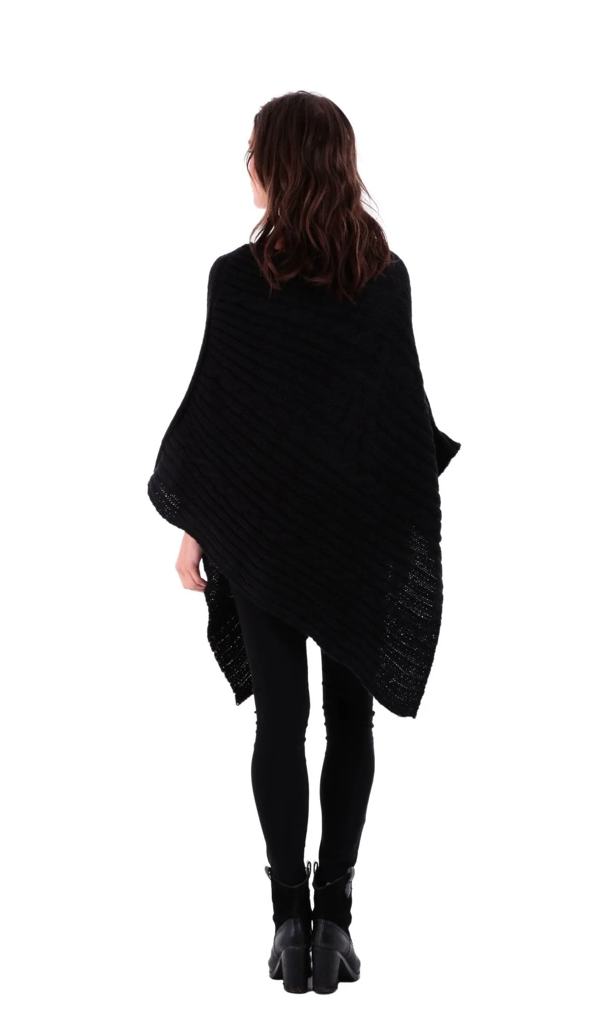 SHU-SHI Women's Boho Cable Knit Poncho Shawl - Soft Pullover Sweater Cape