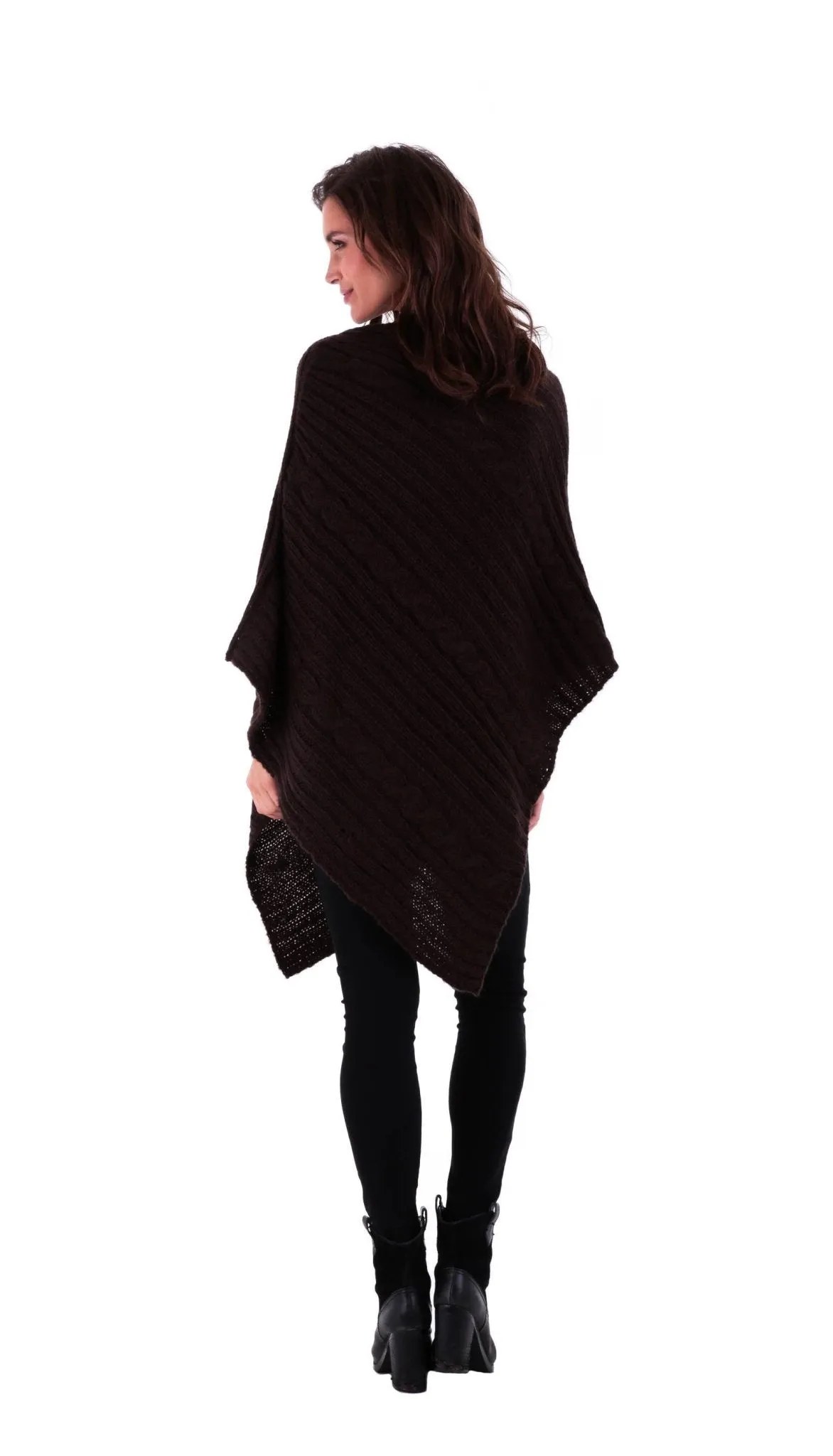 SHU-SHI Women's Boho Cable Knit Poncho Shawl - Soft Pullover Sweater Cape