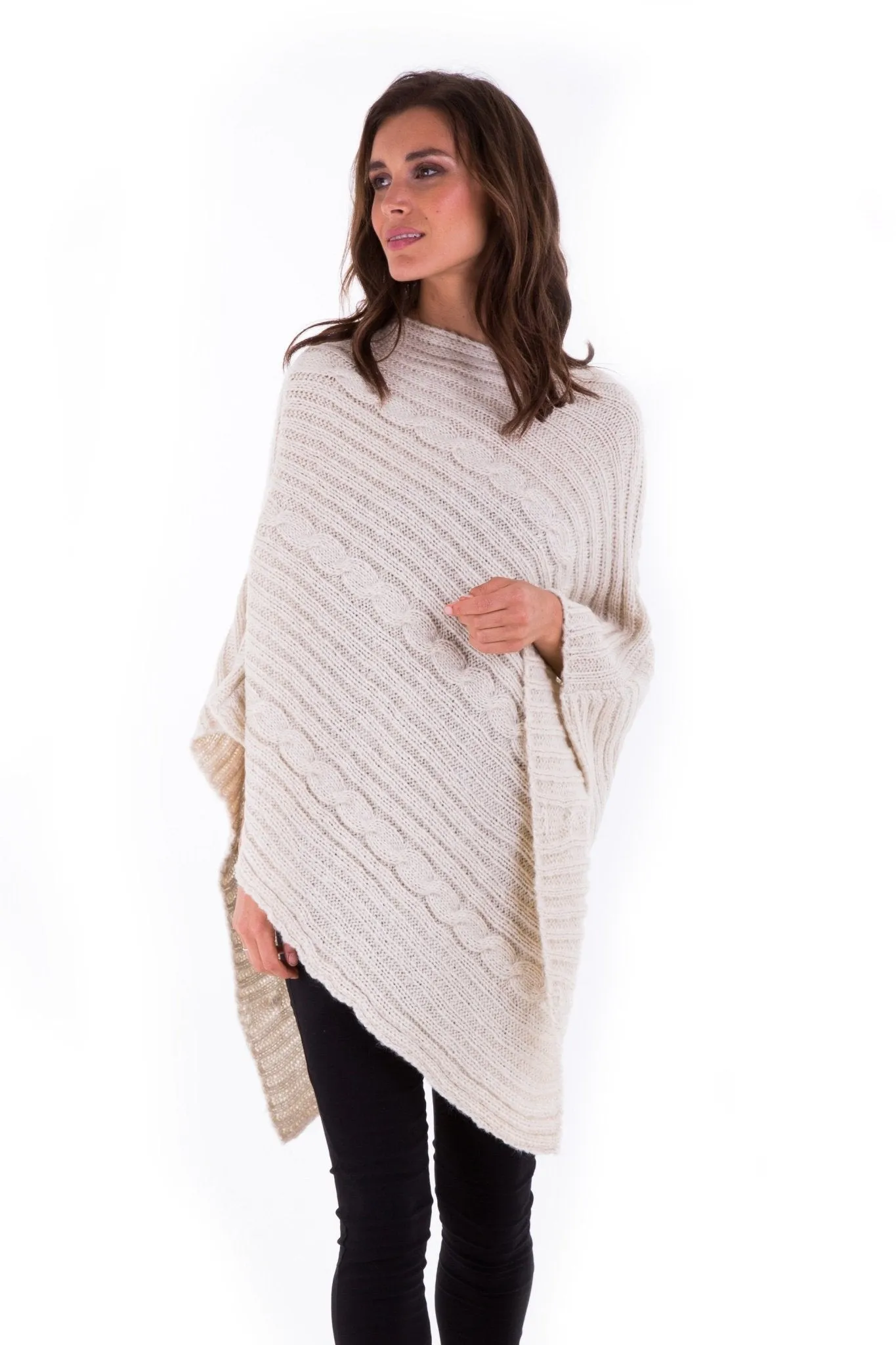 SHU-SHI Women's Boho Cable Knit Poncho Shawl - Soft Pullover Sweater Cape