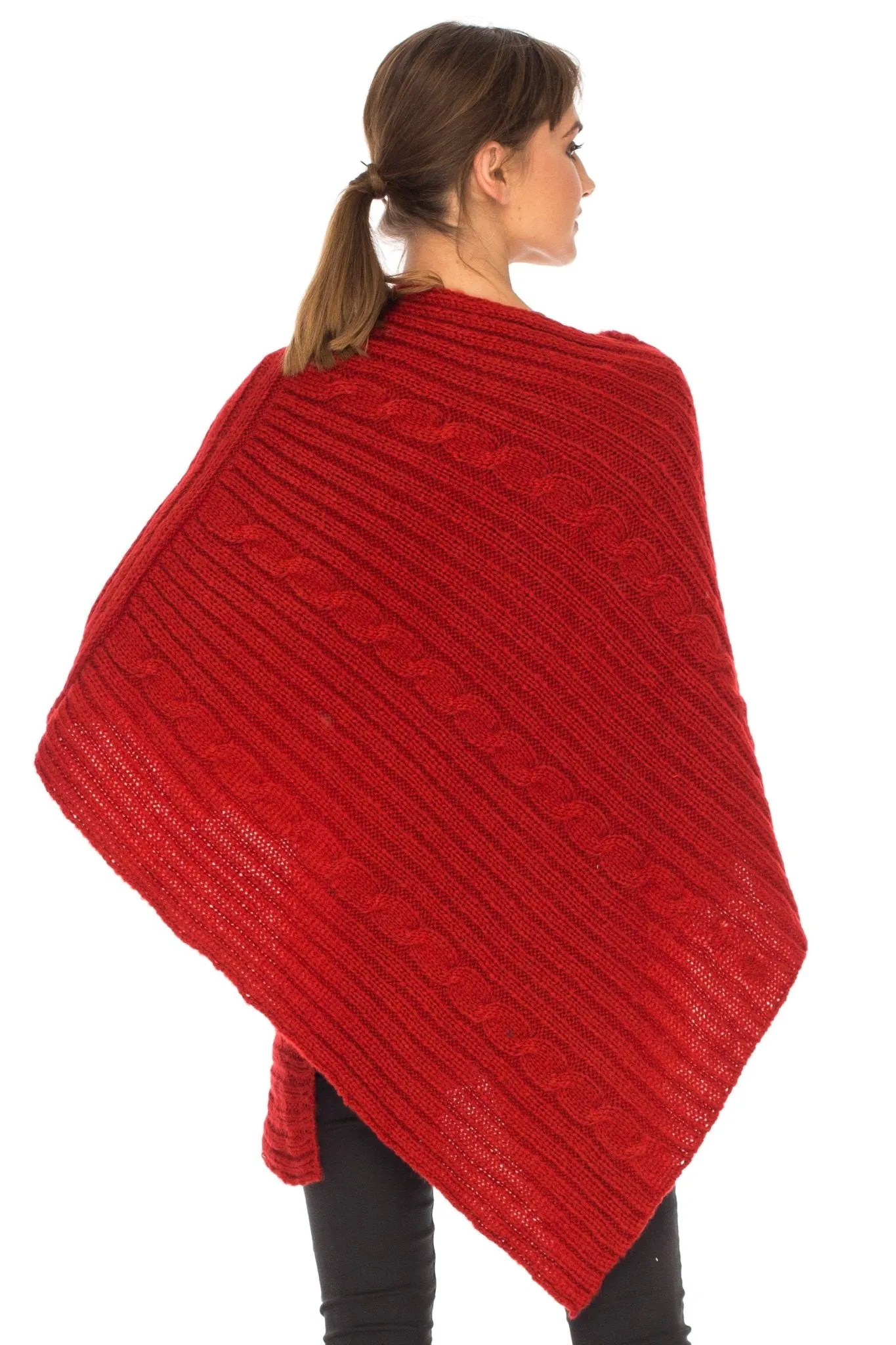 SHU-SHI Women's Boho Cable Knit Poncho Shawl - Soft Pullover Sweater Cape