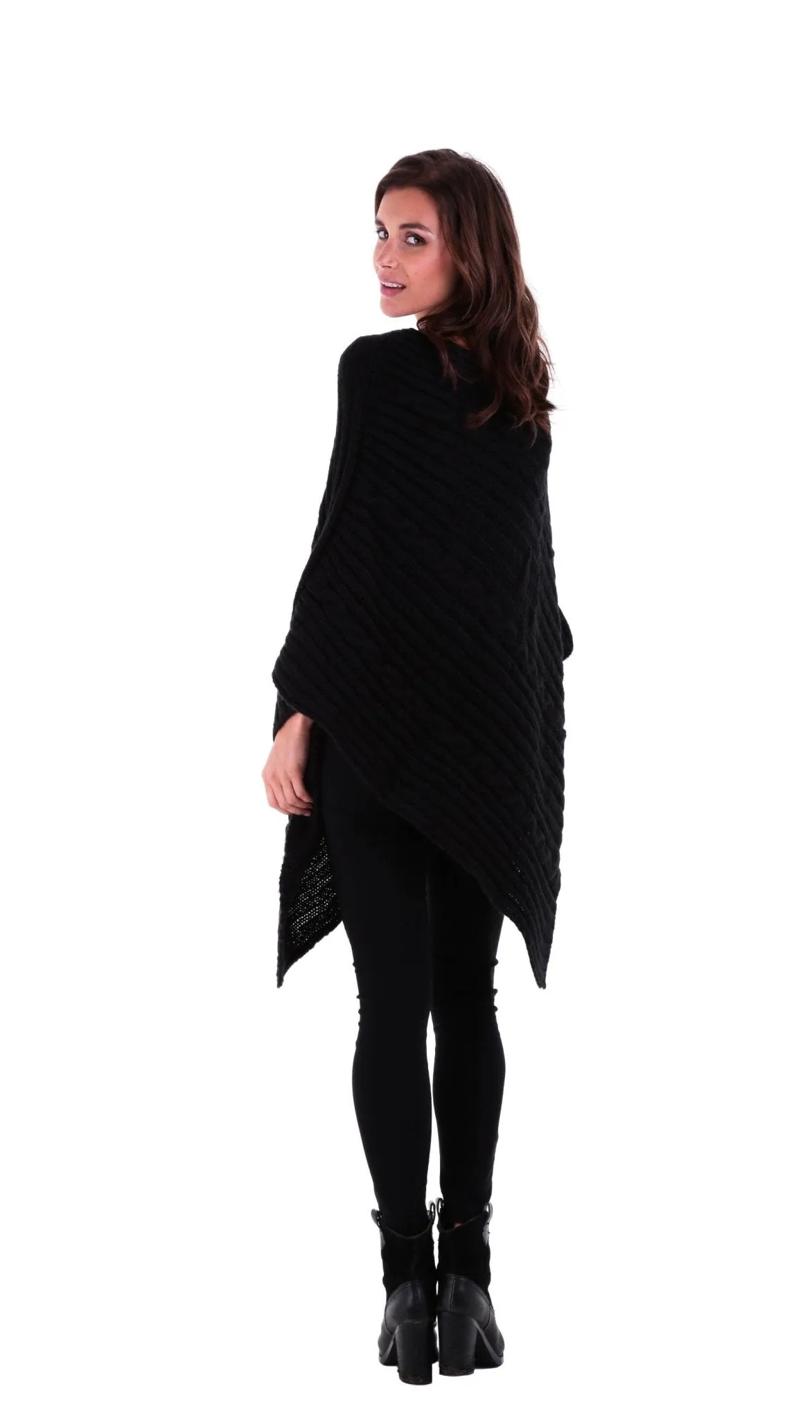 SHU-SHI Women's Boho Cable Knit Poncho Shawl - Soft Pullover Sweater Cape