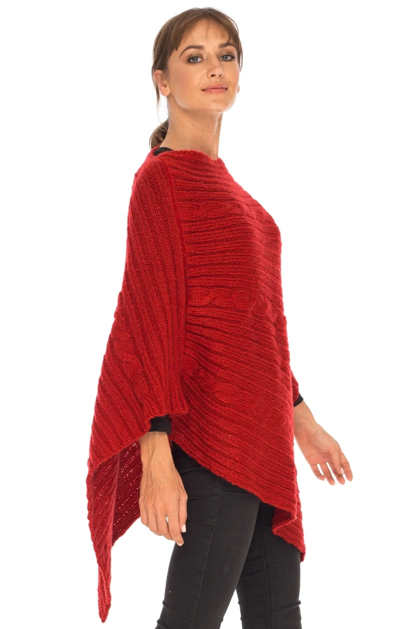 SHU-SHI Women's Boho Cable Knit Poncho Shawl - Soft Pullover Sweater Cape