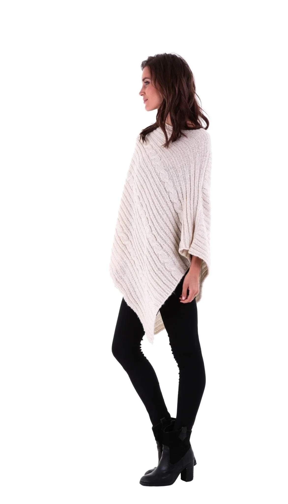 SHU-SHI Women's Boho Cable Knit Poncho Shawl - Soft Pullover Sweater Cape