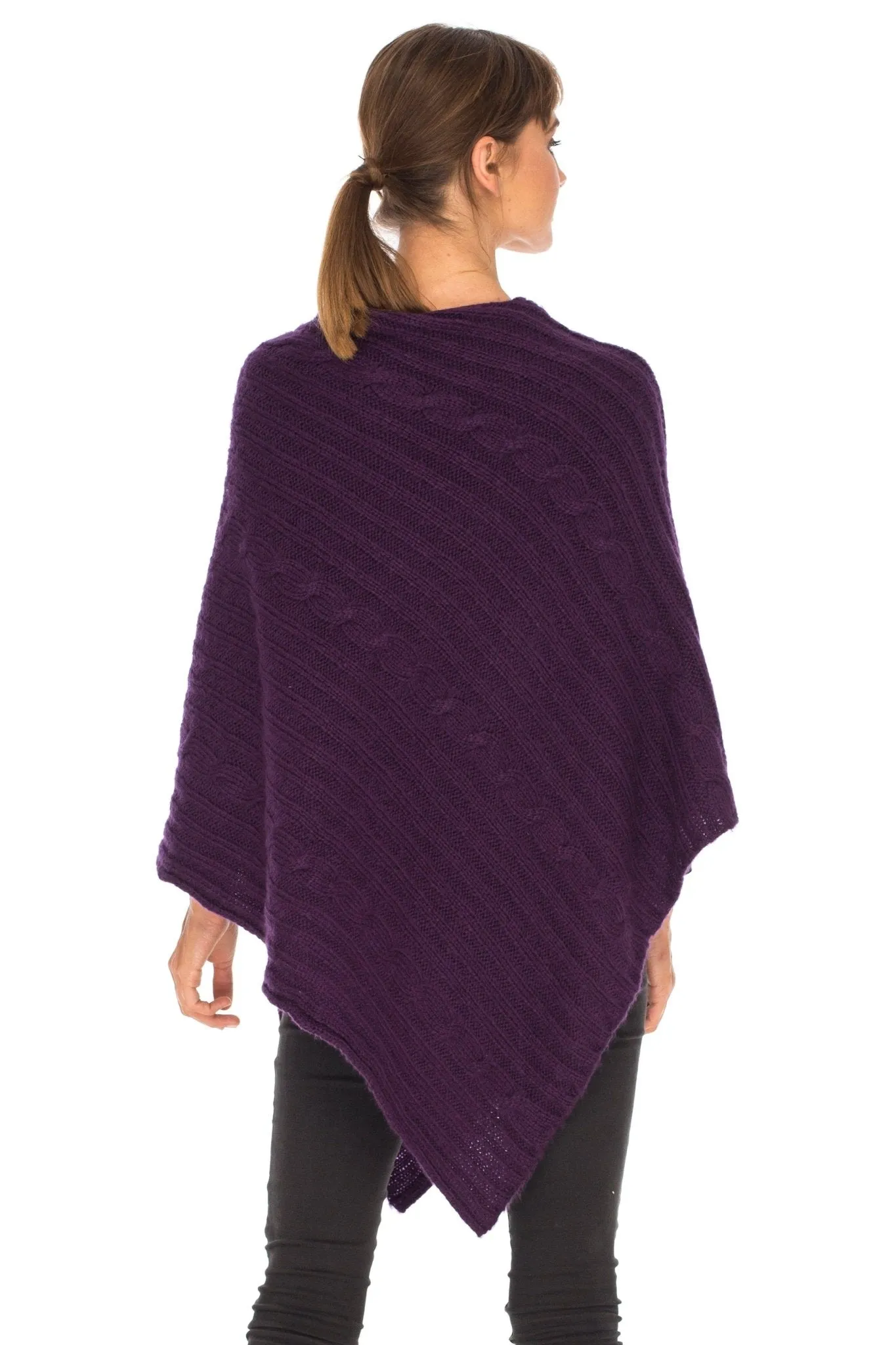 SHU-SHI Women's Boho Cable Knit Poncho Shawl - Soft Pullover Sweater Cape